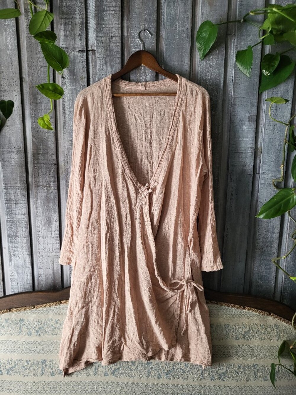 Dusty Pink Cotton Gauze Kimono Wrap Cardigan Jacket M Medium PTP 23"